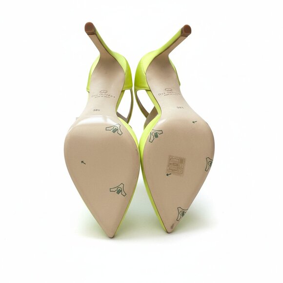 Women Dee Ocleppo Neon Yellow Satin Rhinestone Bow Stilettos – Size 38.5 – Sample